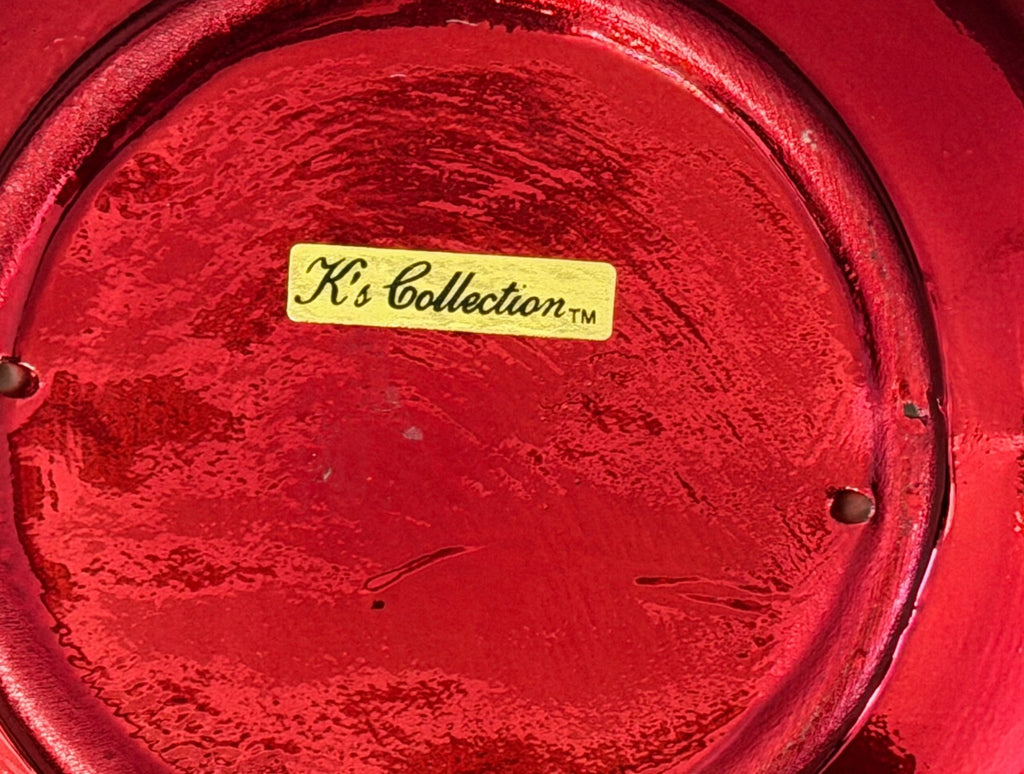 VTG Red Christmas Christmas Ball Ornament Candy Dish K’s Collection 7” Diameter