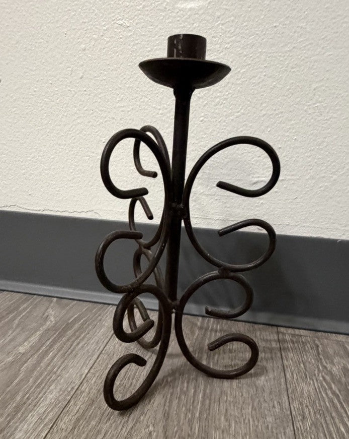 Brown Metal Scroll Swirl Decorative Taper Candle Holder Wrought Iron