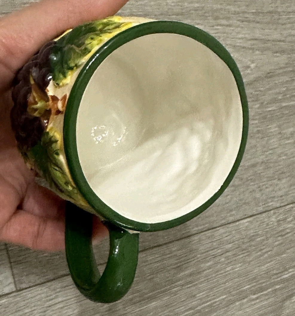 Vintage Italian Style Ceramic Grape Mug | Hand-Painted Relief, Red Grapes