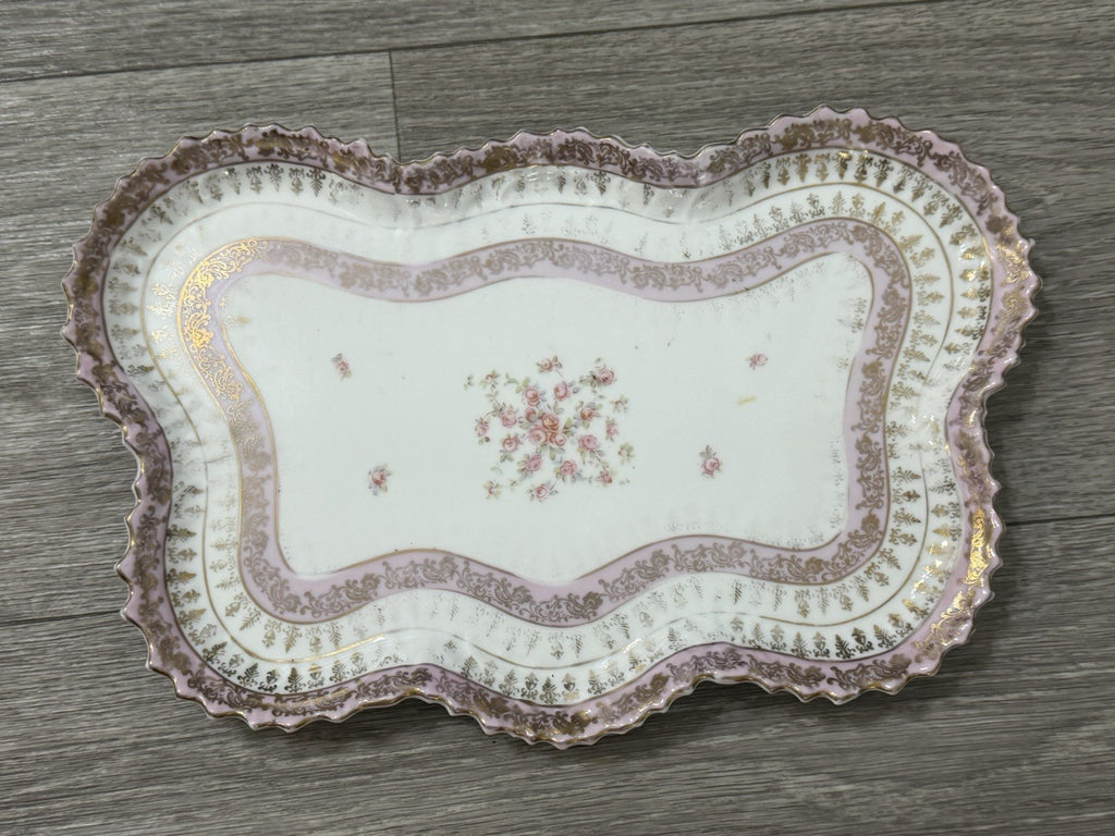 Victoria Carlsbad Austria Dresser Vanity Tray Floral Butterfly Shape Pinks