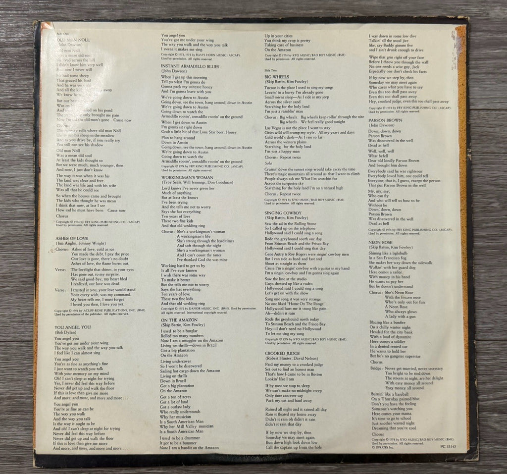 New Riders Of The Purple Sage Brujo LP 1974 Columbia Inner Sleeve You Angel You
