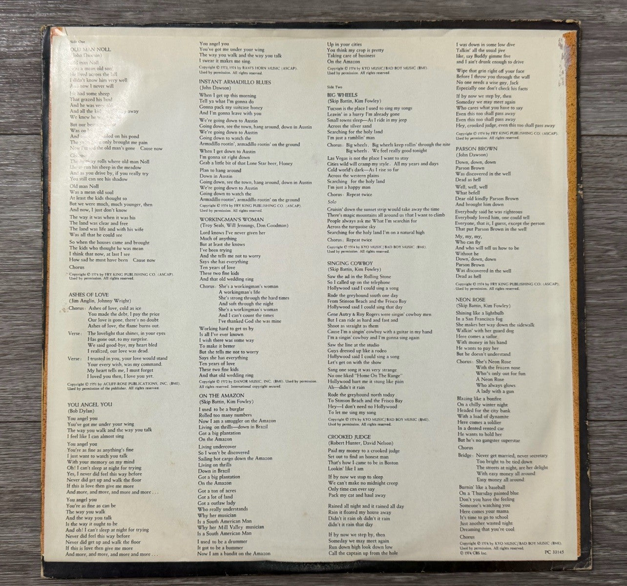 New Riders Of The Purple Sage Brujo LP 1974 Columbia Inner Sleeve You Angel You