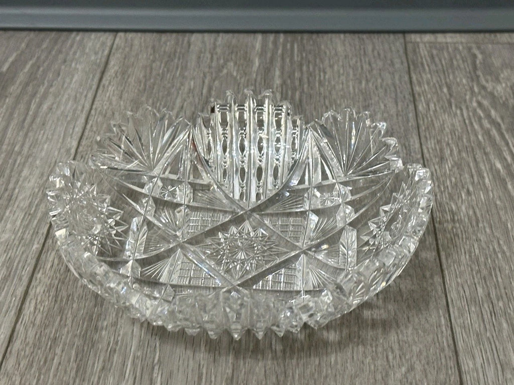 VNT Brilliant Cut Crystal Sawtooth Edge Low Bowl 6” -  Geometric Pattern