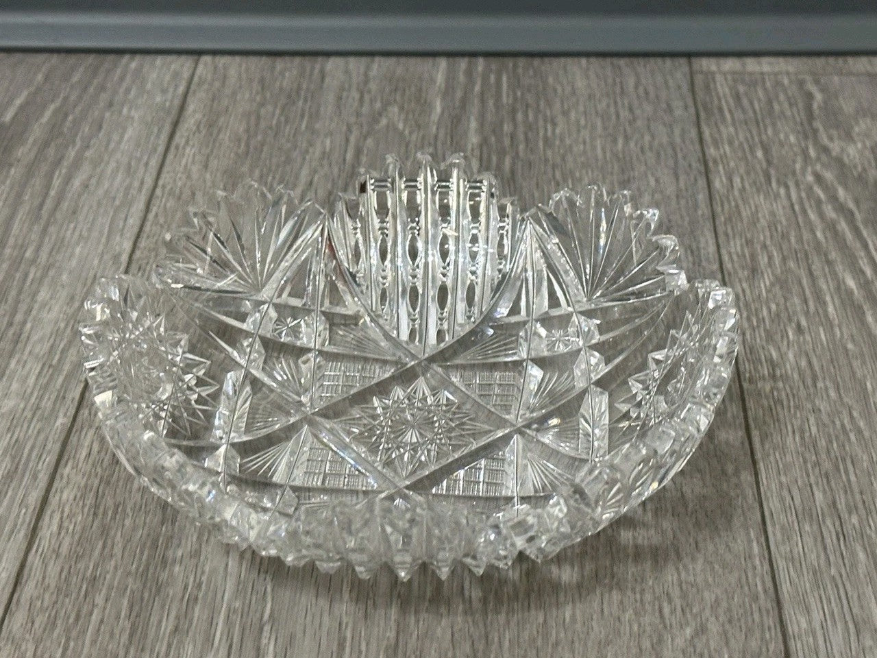 VNT Brilliant Cut Crystal Sawtooth Edge Low Bowl 6” -  Geometric Pattern