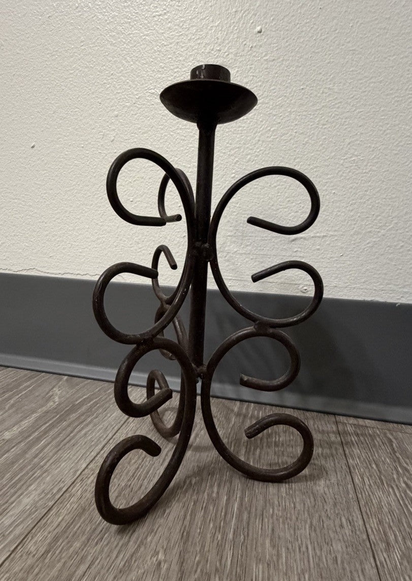 Brown Metal Scroll Swirl Decorative Taper Candle Holder Wrought Iron