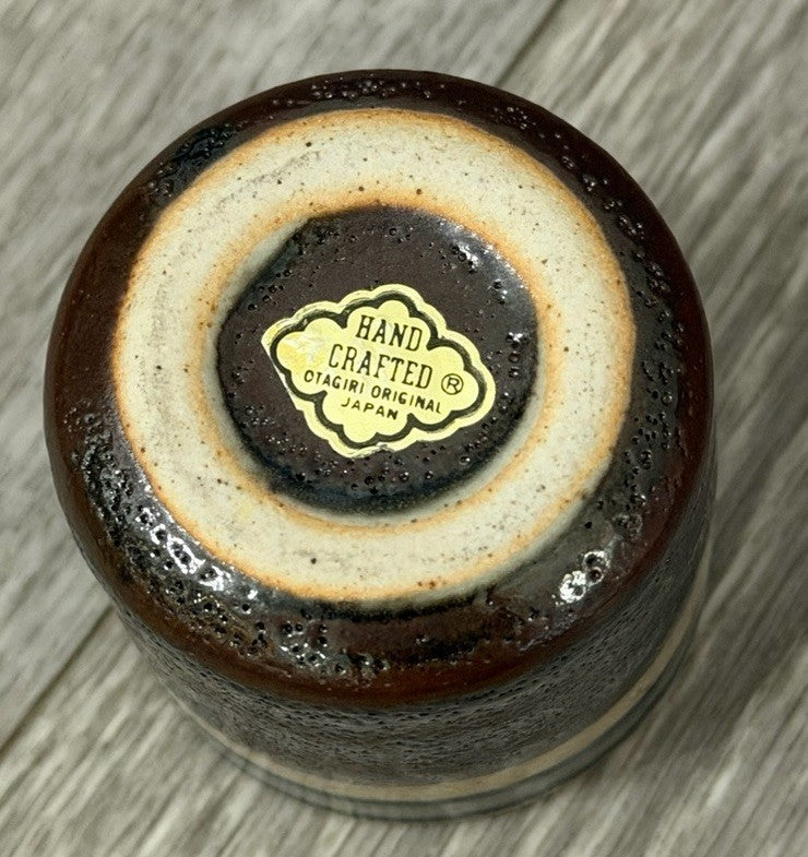 Vintage Japanese Sake Cup Otagiri Original Japan Hand Crafted Brown W/ Lines