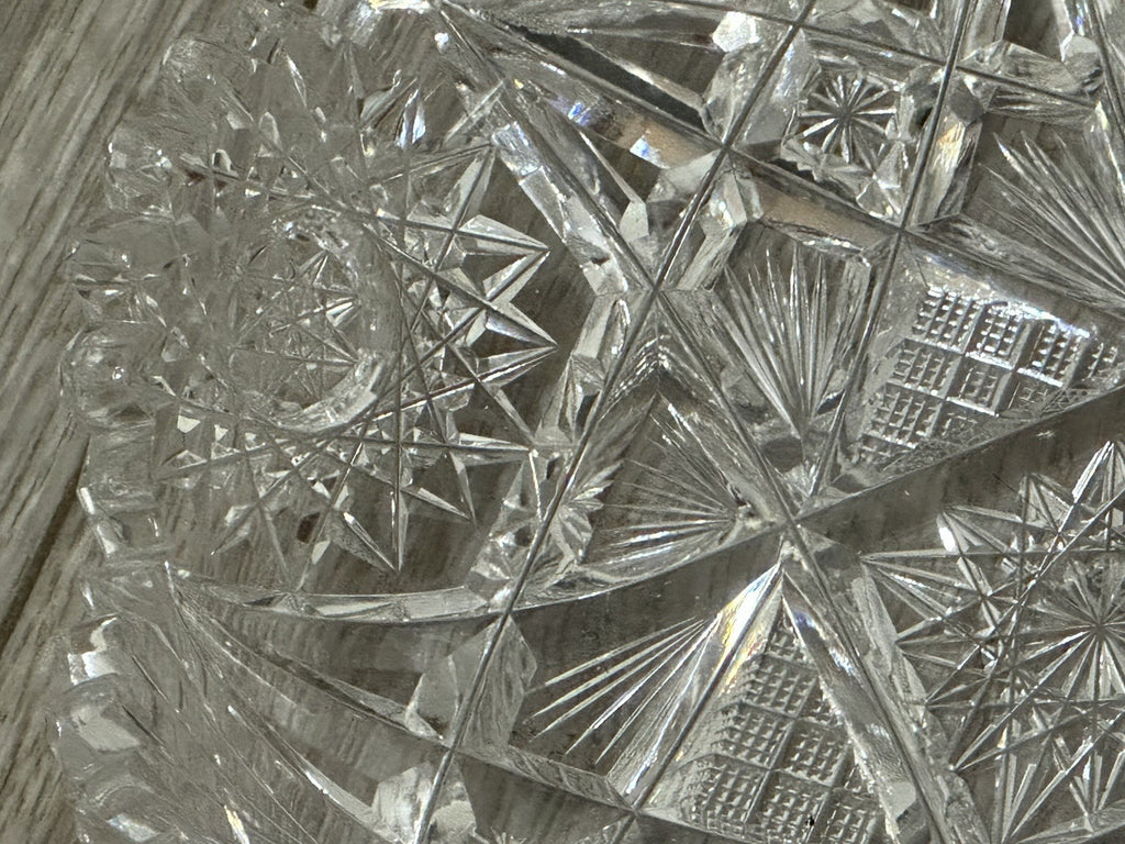 VNT Brilliant Cut Crystal Sawtooth Edge Low Bowl 6” -  Geometric Pattern
