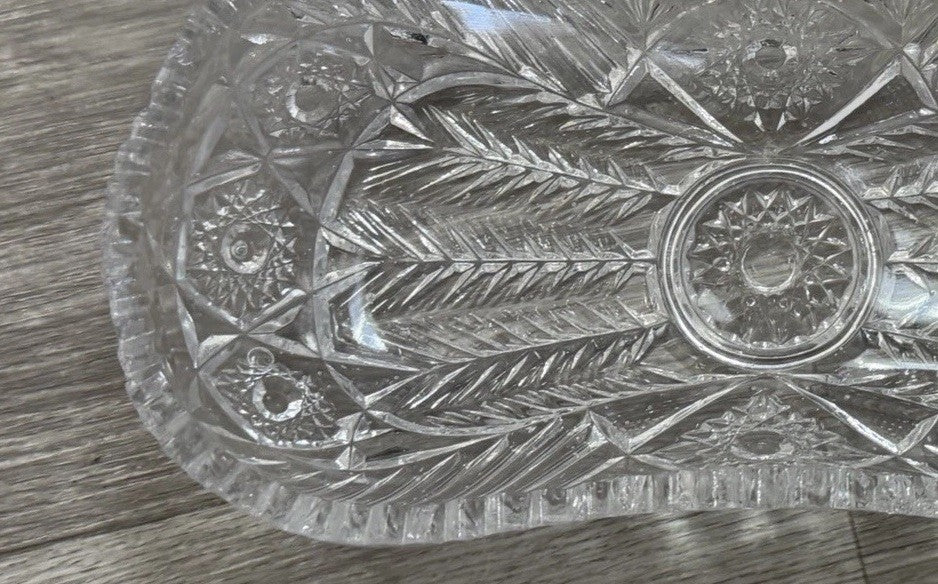 American Brilliant Sawtooth Cut 9 7/8" X 4.5" Glass Crystal Celery  Dish Damaged