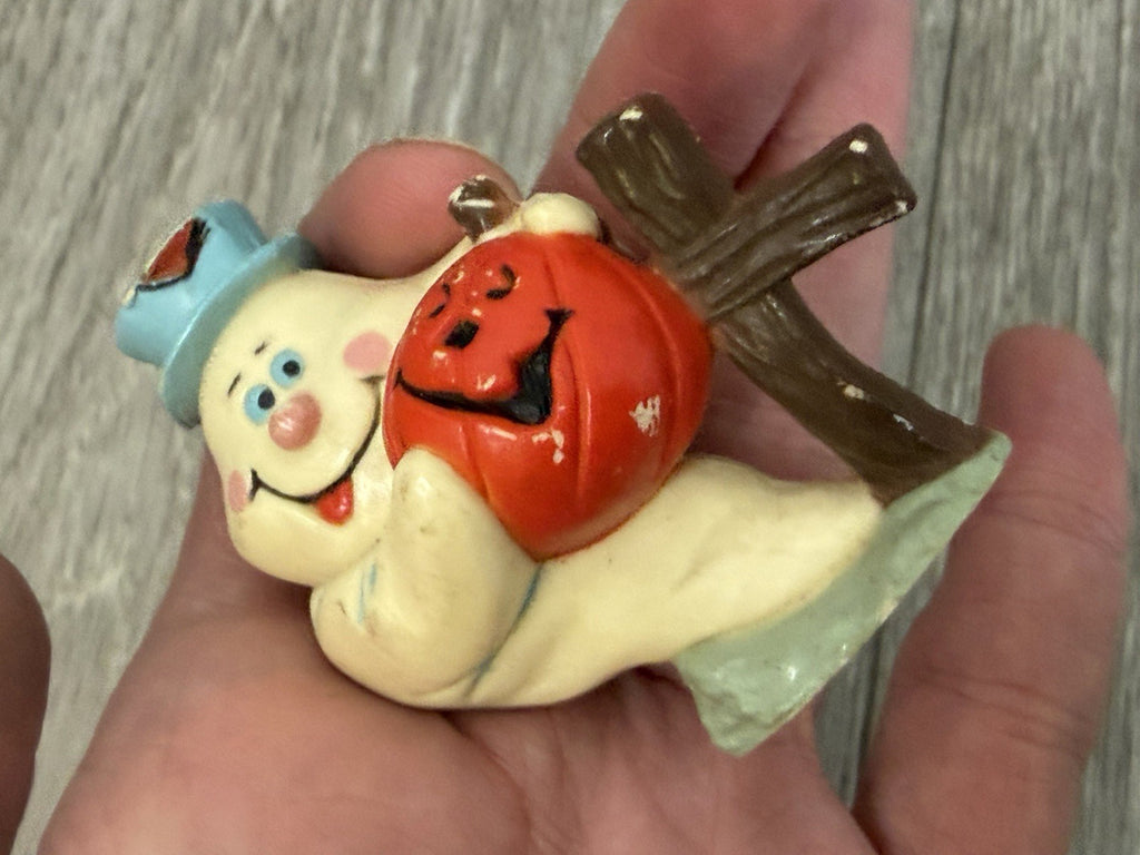 VINTAGE Ghost With Jack O’Lantern Figurine Halloween Plastic