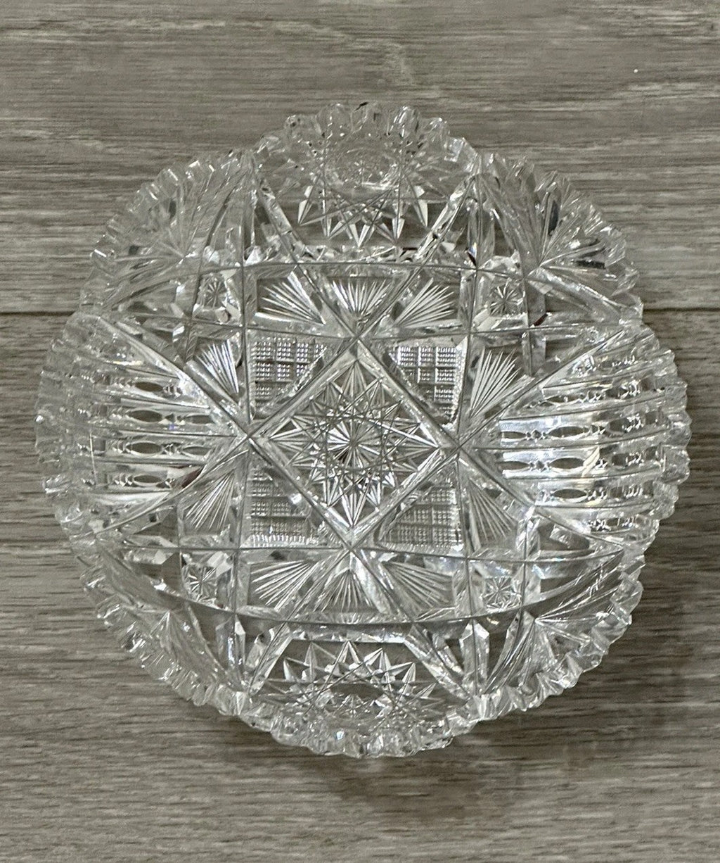 VNT Brilliant Cut Crystal Sawtooth Edge Low Bowl 6” -  Geometric Pattern