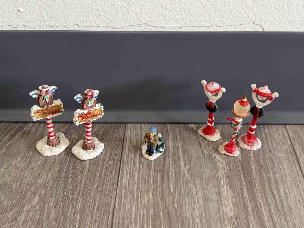 Small Multicolor Resin Christmas Figurines Set, Traditional Style, Pack of 6