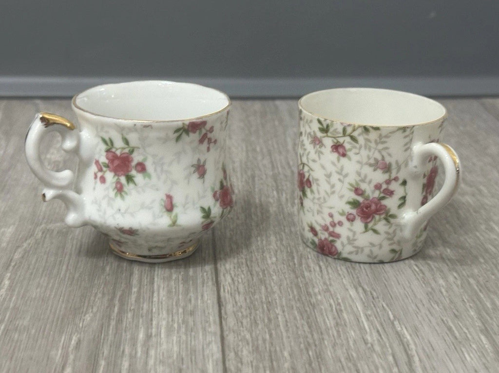Pair of Vintage Child - Size Lefton & Companion Demitasse Teacups - Hand Painted