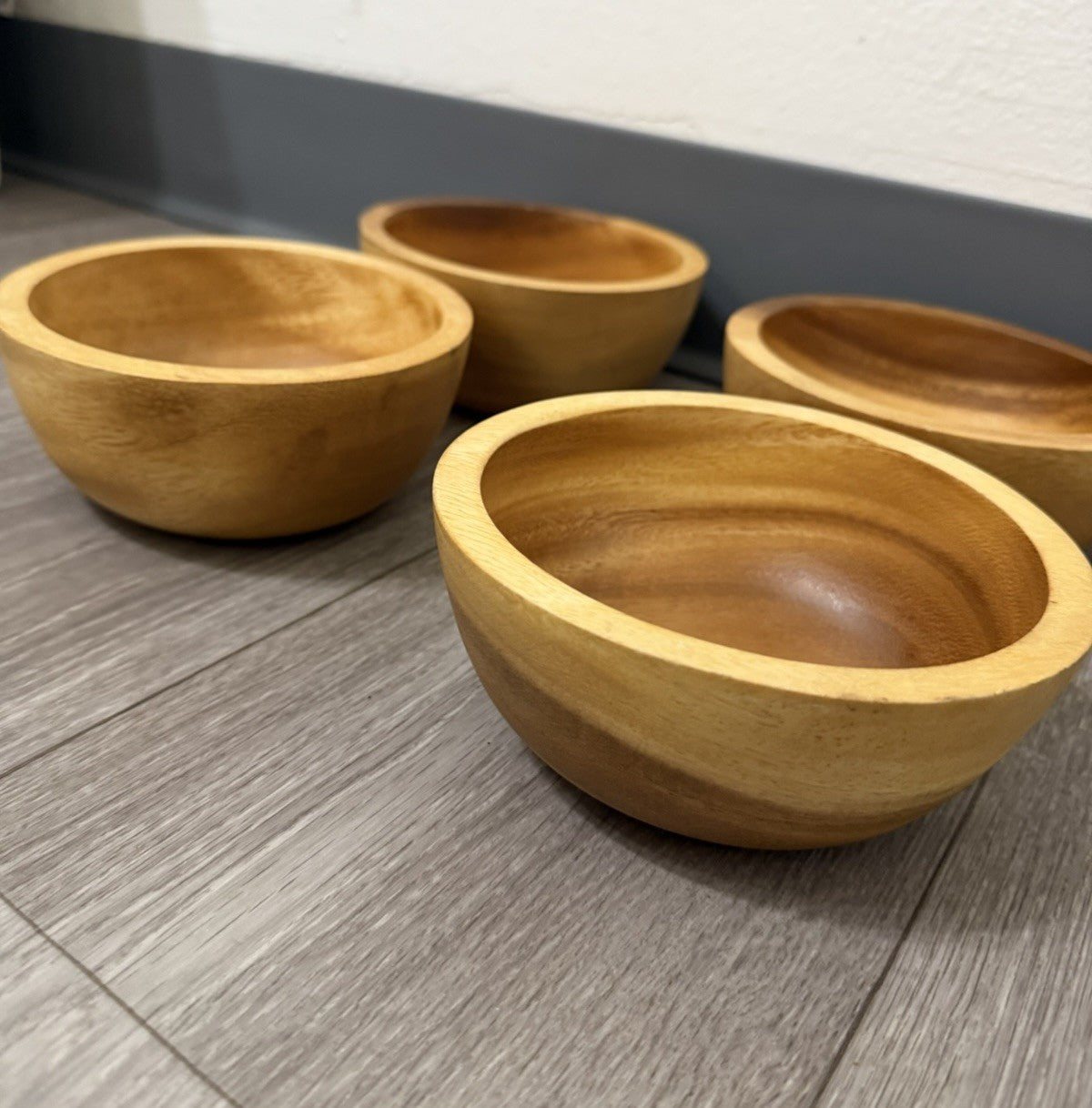 Wooden Bowels Set Of 4 Light Wood 5.75” Diameter 2.5” Tall
