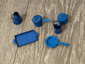 Vtg Mini Mismatched Dollhouse Blue Speckled Enamelware Pots Pans Lids Tray 8 Pcs