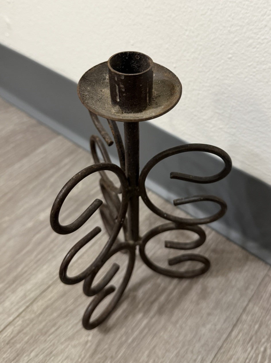 Brown Metal Scroll Swirl Decorative Taper Candle Holder Wrought Iron