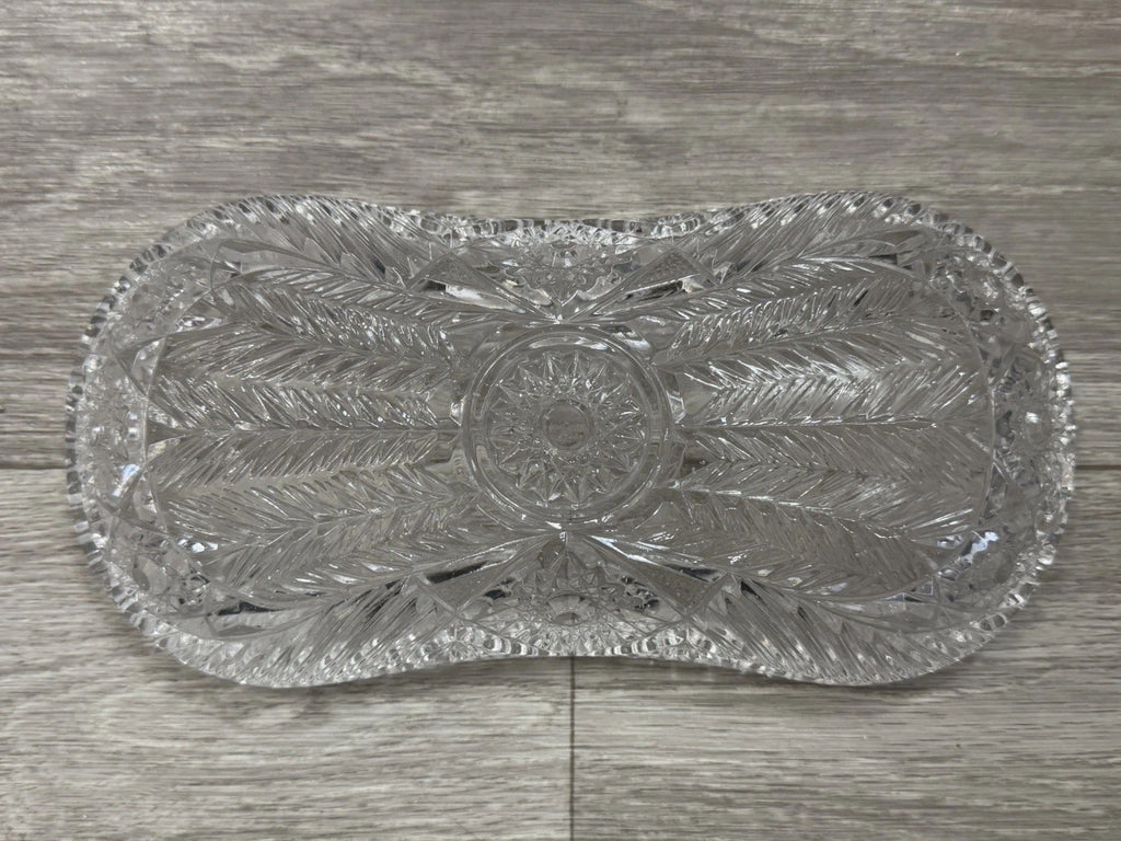 American Brilliant Sawtooth Cut 9 7/8" X 4.5" Glass Crystal Celery  Dish Damaged