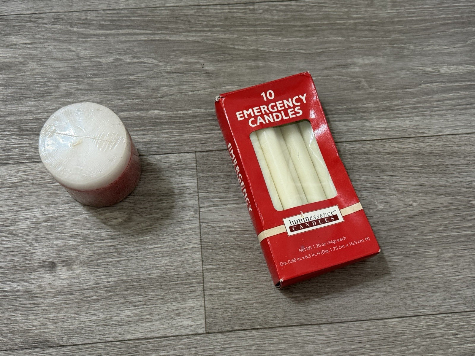 Luminessence Household Emergency Box Of Candles (incomplete) & Red/White Candle