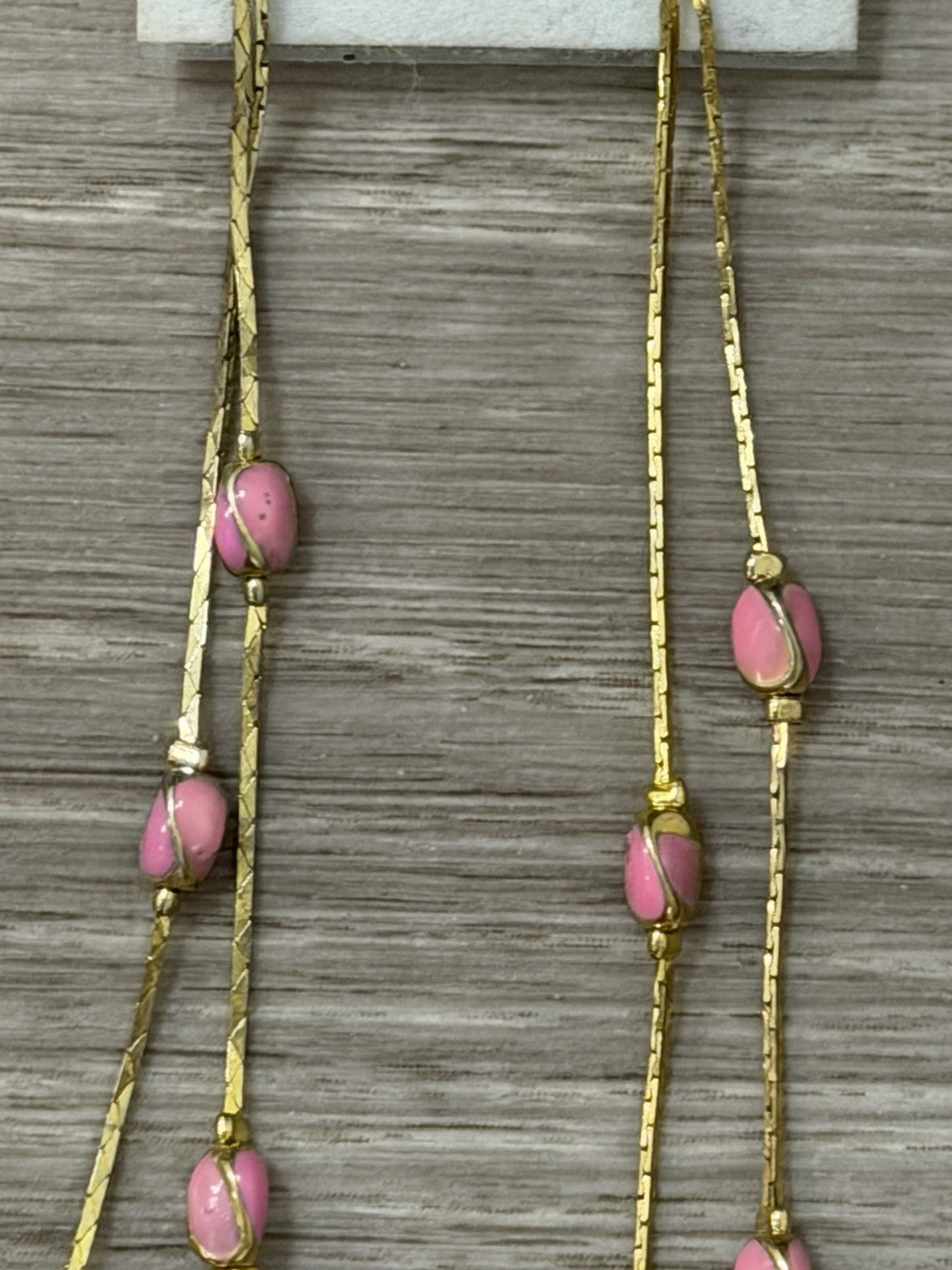 Beaded Drop Dangle Earrings Pink Gold Tone Metal Accent Chains Vintage Fashion