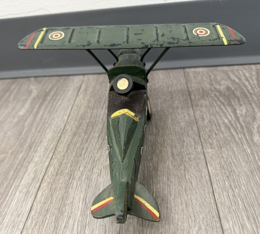 Vintage Folk Art Wood  and Metal Airplane Wooden & Painted Primitive Toy Plane
