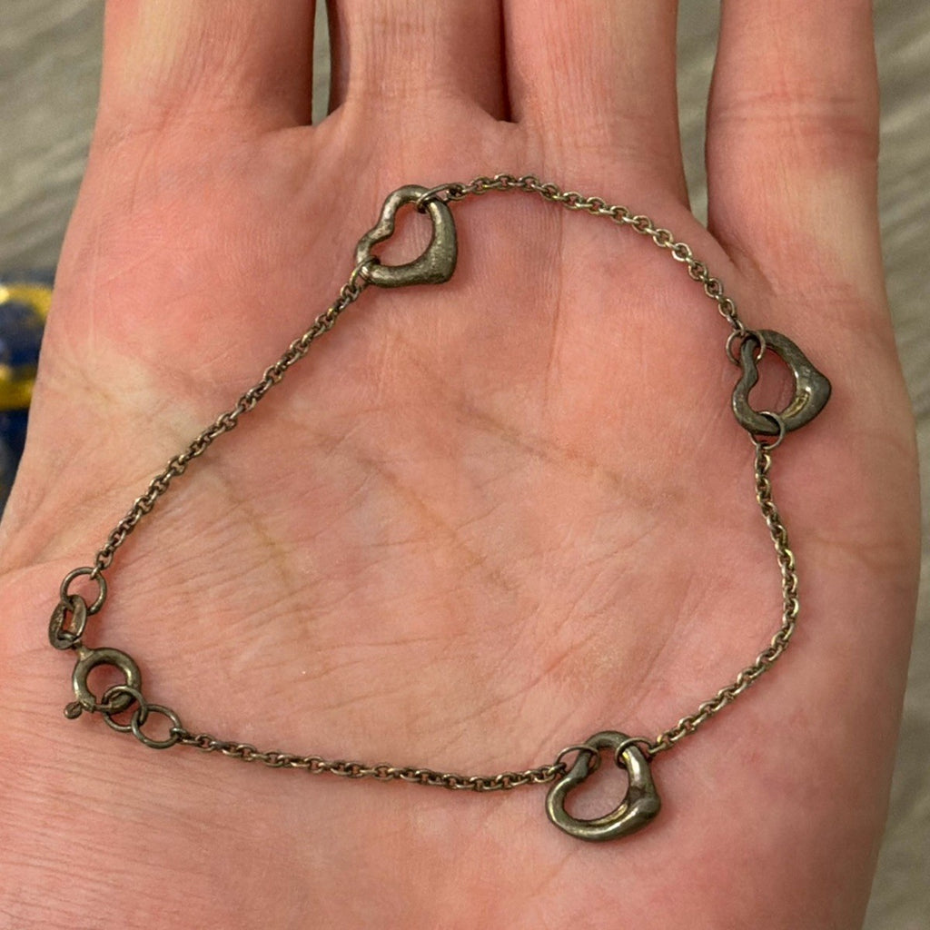 Italian 3 Heart Cable Chain Bracelet Sterling Silver 925 Made In Italy Tarnished