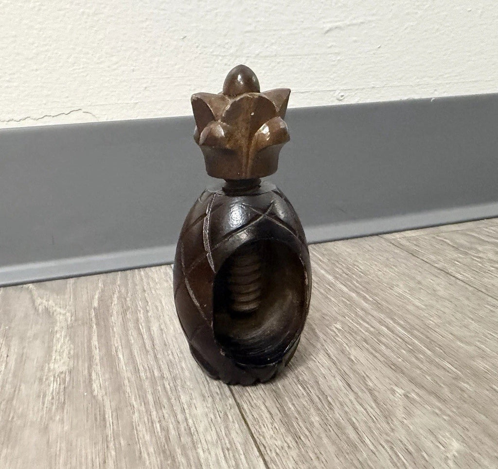 VINTAGE CARVED WOOD PINEAPPLE HAND HELD NUT CRACKER