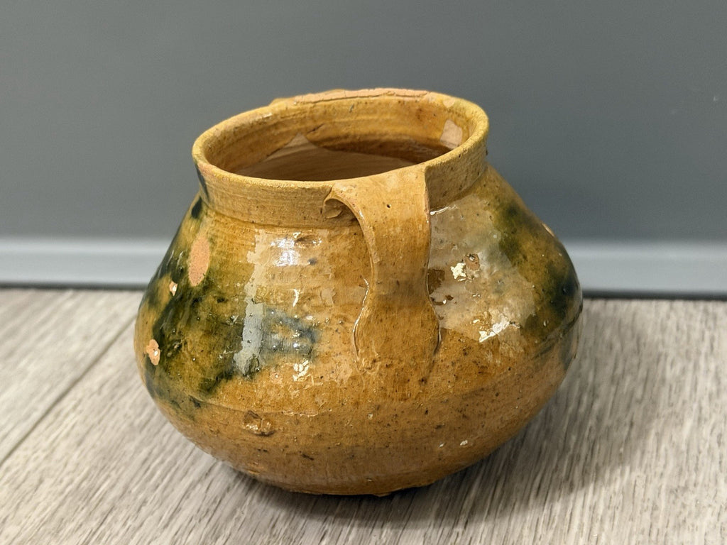 Handmade Multicolor Clay Pot With Handles, Brown And Green