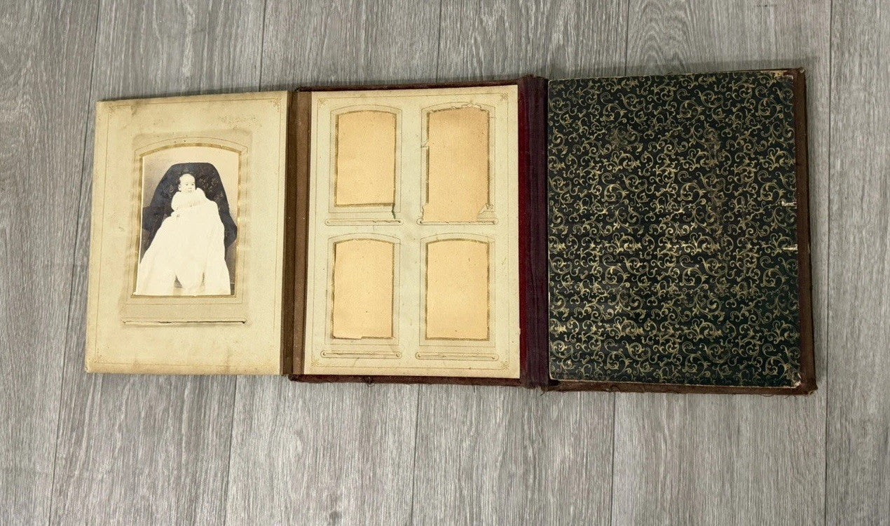 Antique Velvet Victorian Family Photo Album W/ Cabinet - Cards - Clasp - 1880’s
