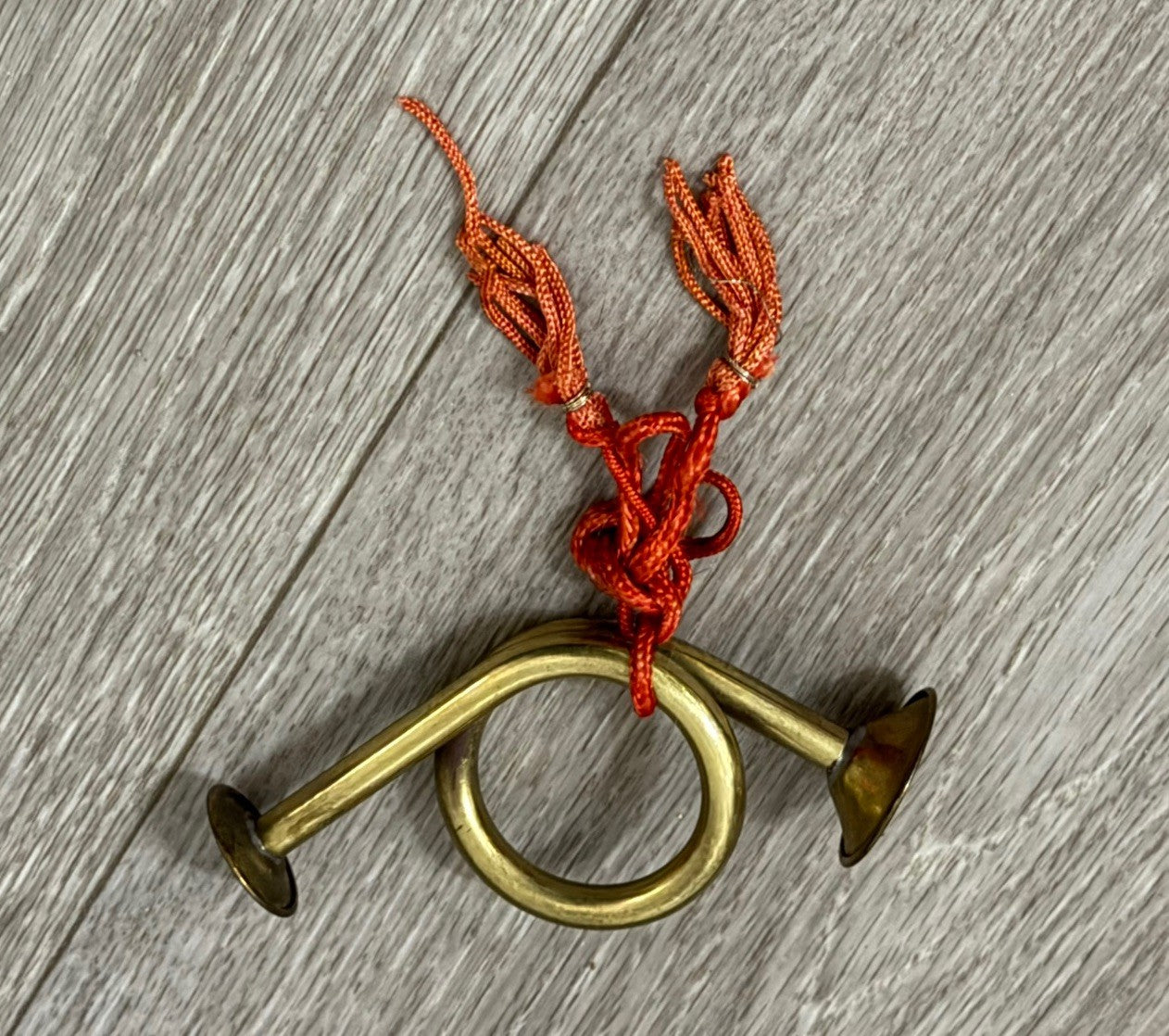 Vintage Brass French Horn Bugle Hanging Decorative Instrument 5.5 in hanging