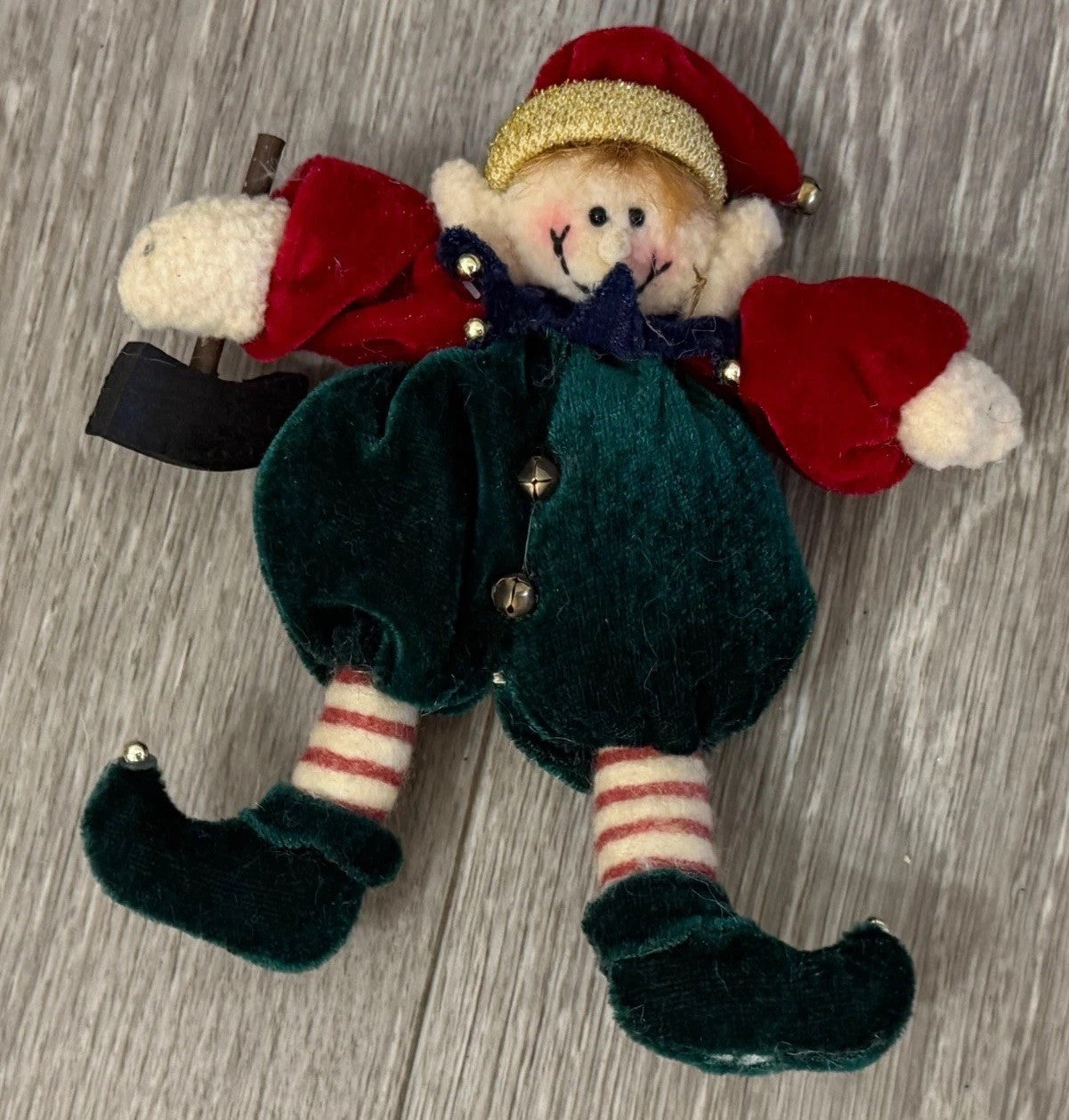 Cute Vintage Small Fabric Plushie Elf Ornament Red And Green