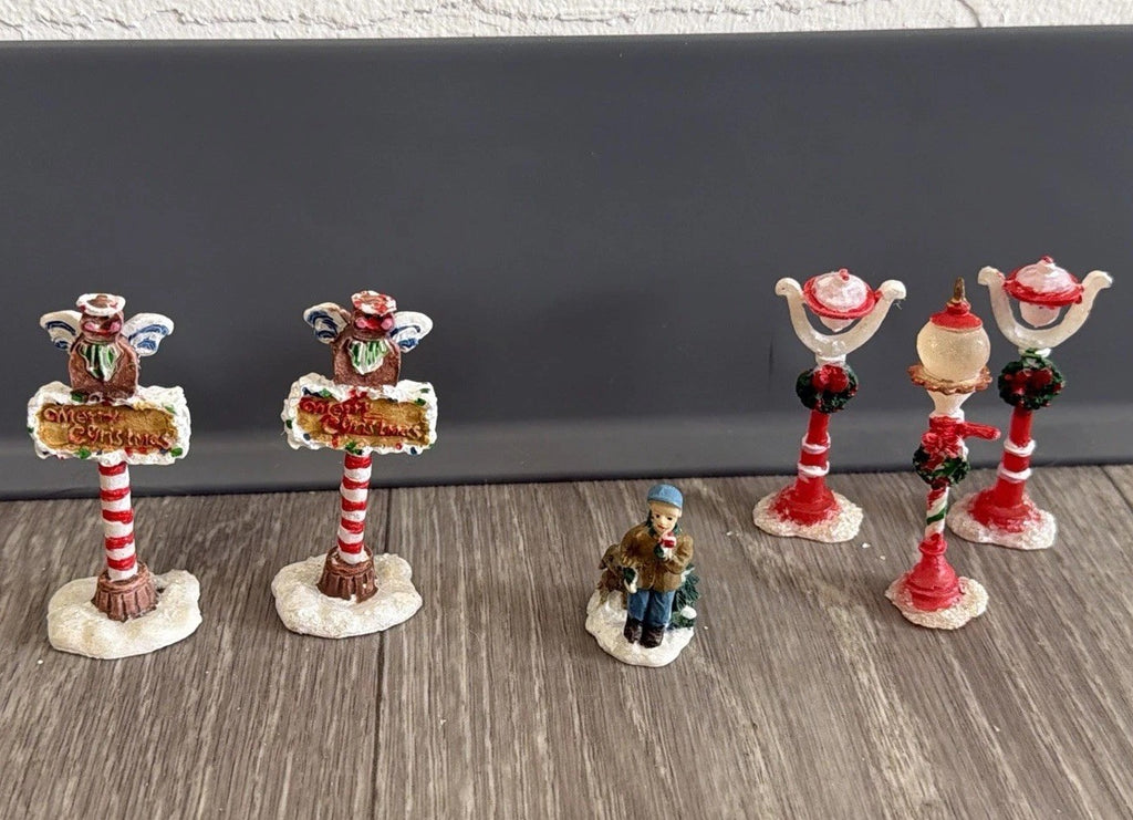 Small Multicolor Resin Christmas Figurines Set, Traditional Style, Pack of 6