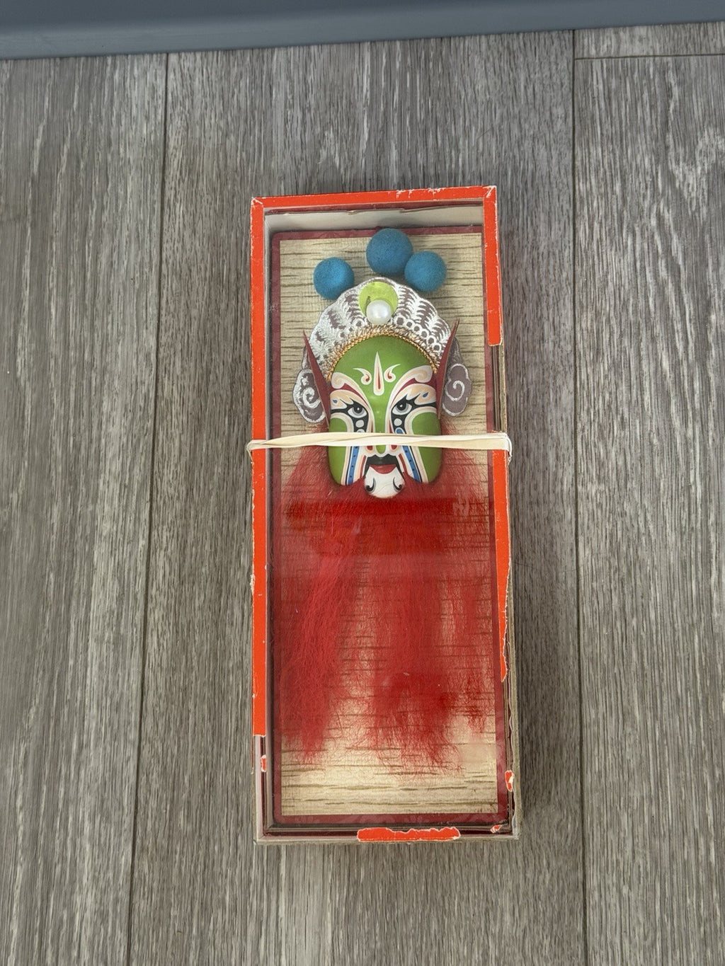 Vintage Chinese Opera Face Painting Miniature Clay Mask Box Tang BROKEN BOX