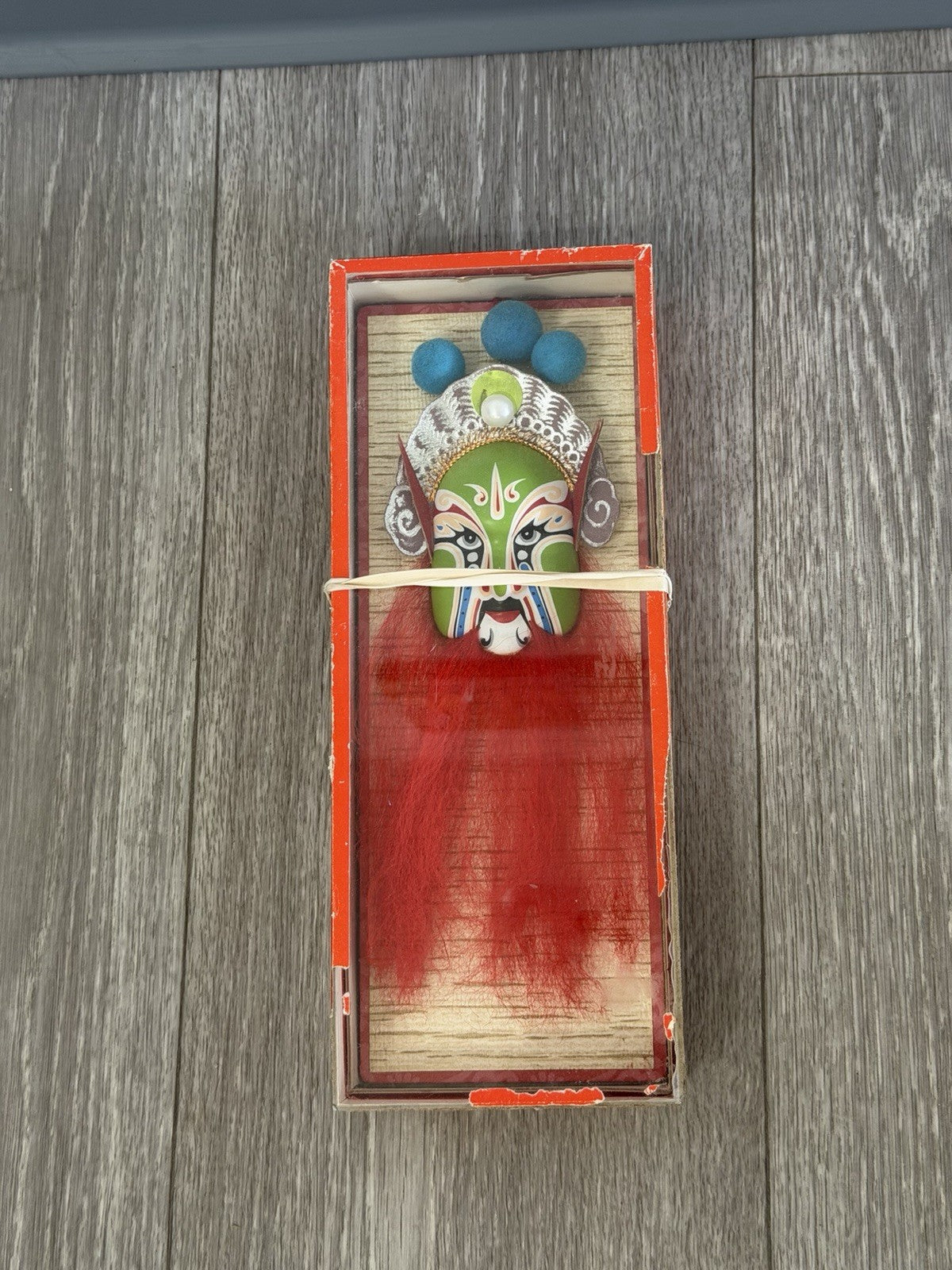 Vintage Chinese Opera Face Painting Miniature Clay Mask Box Tang BROKEN BOX