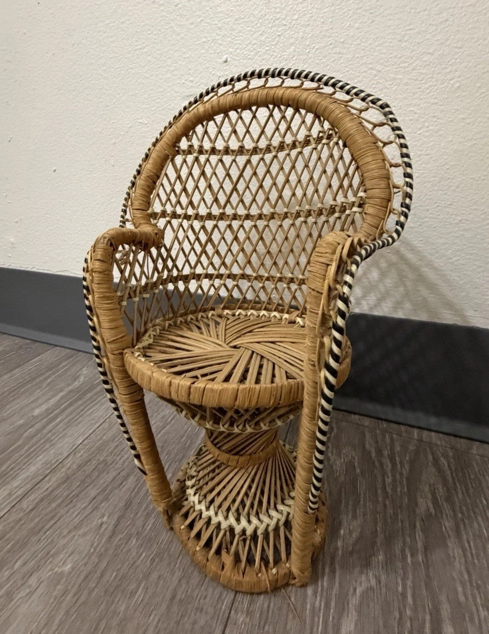Peacock Chair Plant Stand or Doll Chair Boho Décor Wicker Rattan 12.25” Tall