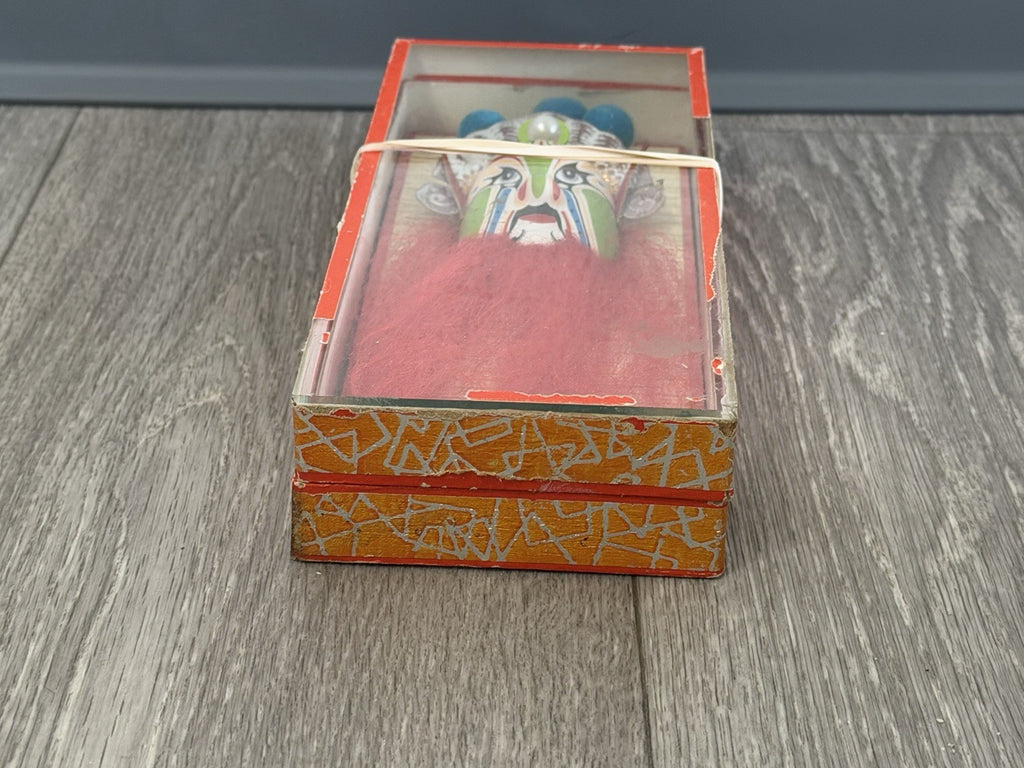 Vintage Chinese Opera Face Painting Miniature Clay Mask Box Tang BROKEN BOX
