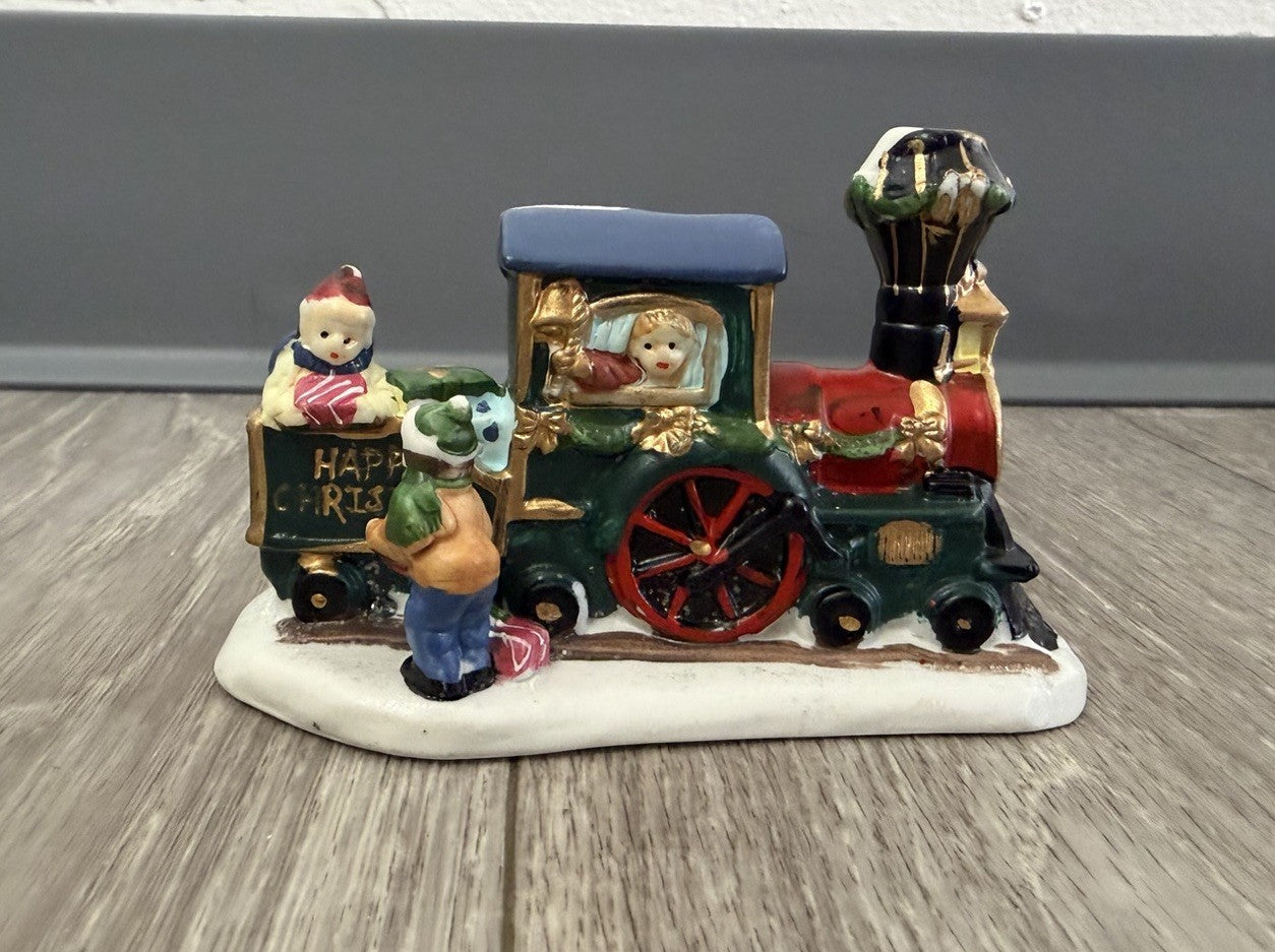 Vintage Happy Christmas Porcelain Train Figurine Village Piece Decoration