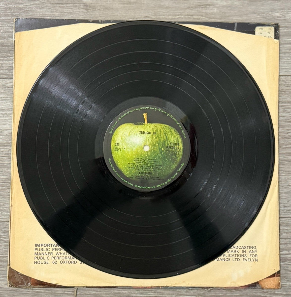 BADFINGER Straight Up LP Apple 1972 Stereo EARLIEST EVER UK 1st Press VG