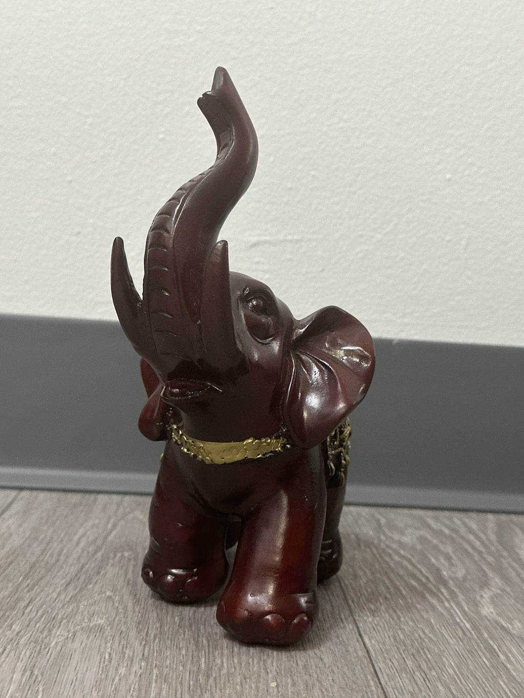 Ornate Decorative Elephant Figurine Red Resin with Gold Accents - Missing 1 Gem