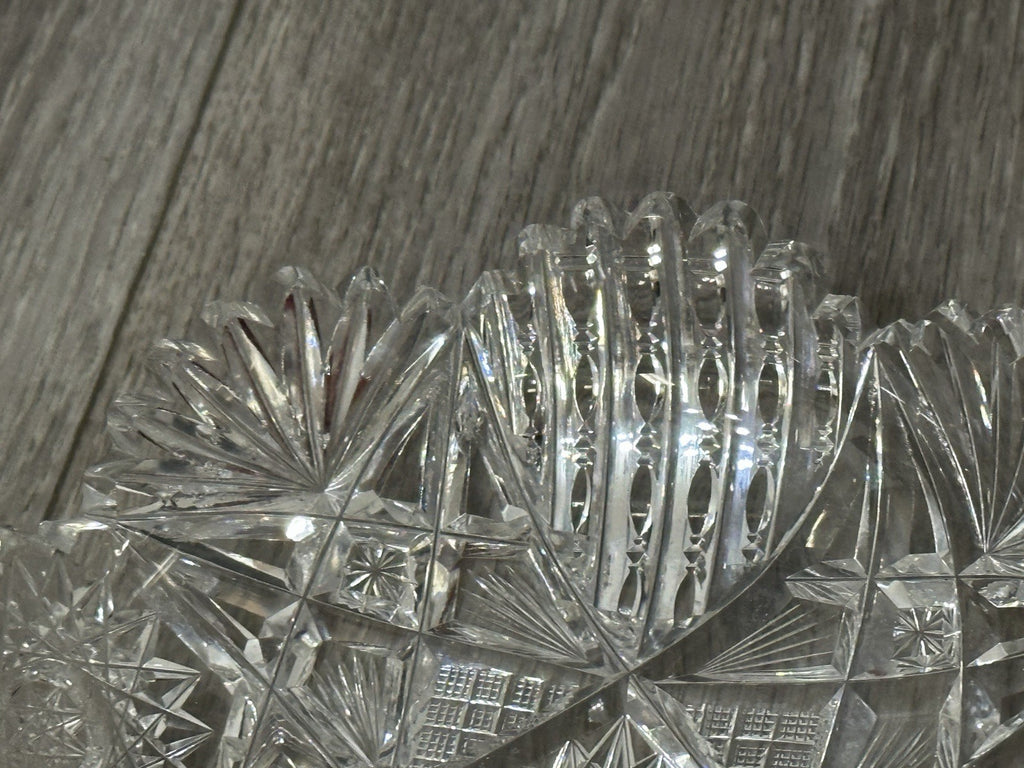 VNT Brilliant Cut Crystal Sawtooth Edge Low Bowl 6” -  Geometric Pattern