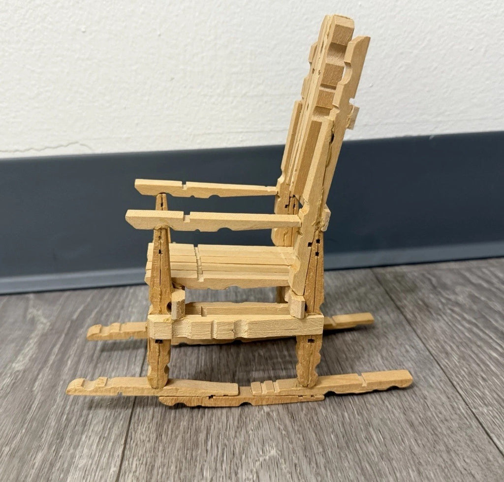 Vintage Folk Art Wooden Clothespin Handmade Doll Rocking Chair Rustic Farmhouse