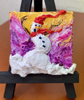 ‘Blown Away’ Snowman New mini oil painting original By Paris Wyatt Llanso 2x2”