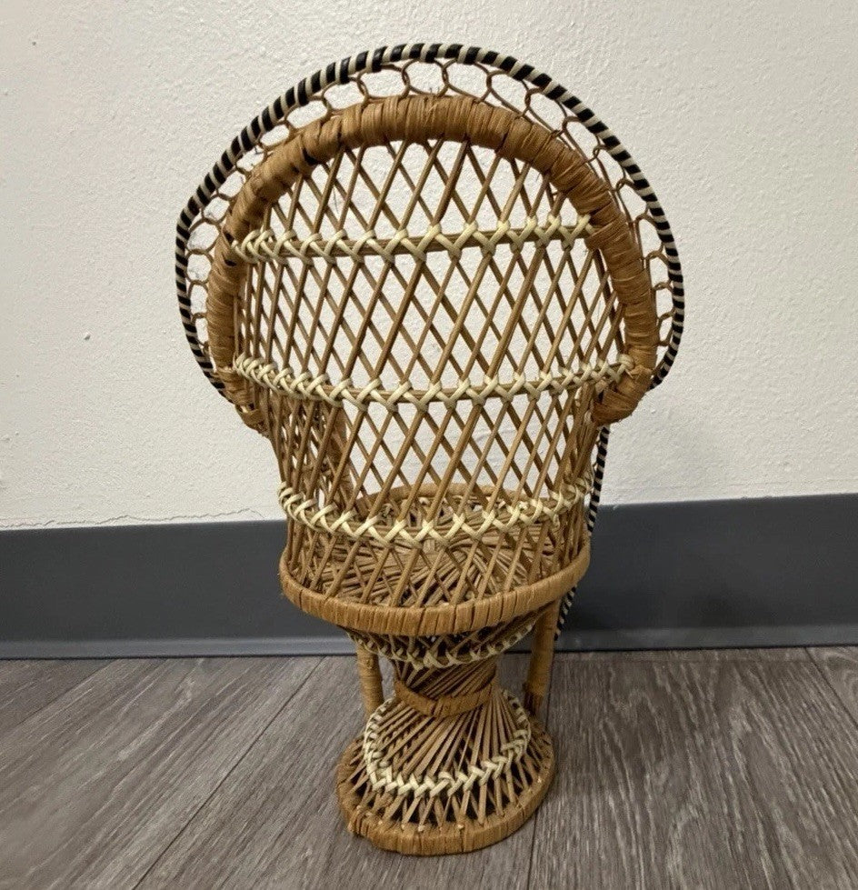 Peacock Chair Plant Stand or Doll Chair Boho Décor Wicker Rattan 12.25” Tall