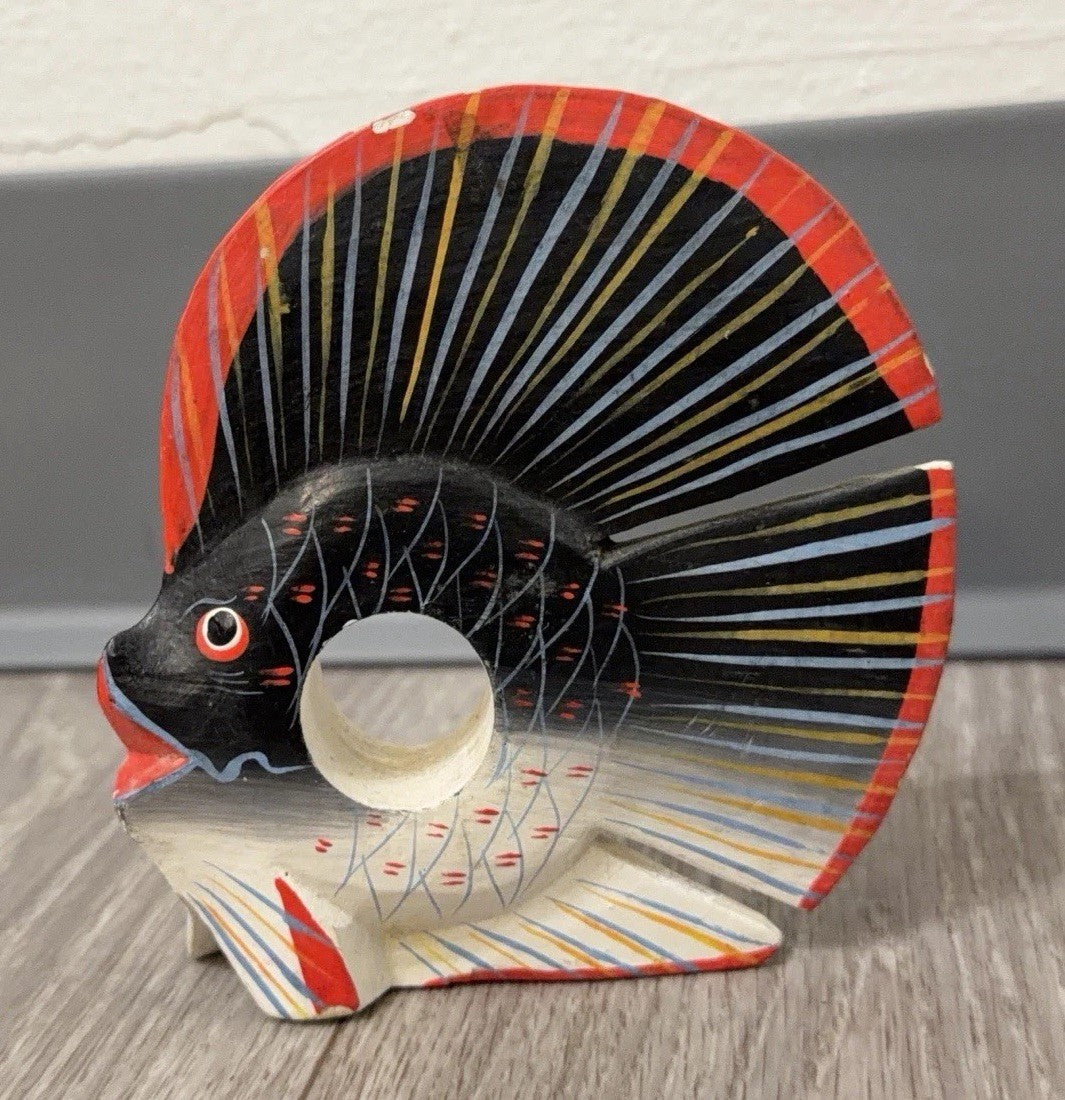 VINTAGE Painted Colorful Wooden Tropical Colorful Fish Decoration READ
