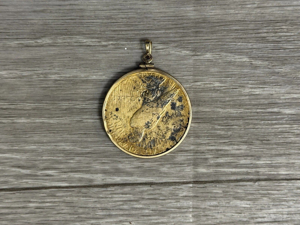 1928 PEACE SILVER DOLLAR Vintage US Coin Circulated Pendant Gold Tone Added