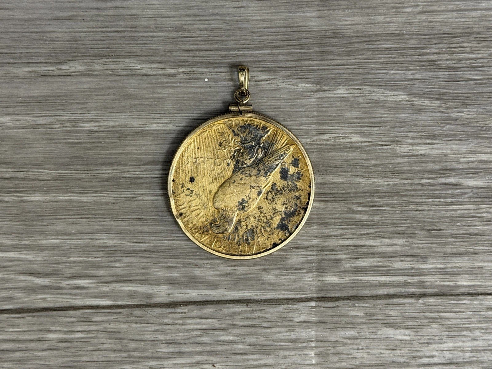 1928 PEACE SILVER DOLLAR Vintage US Coin Circulated Pendant Gold Tone Added