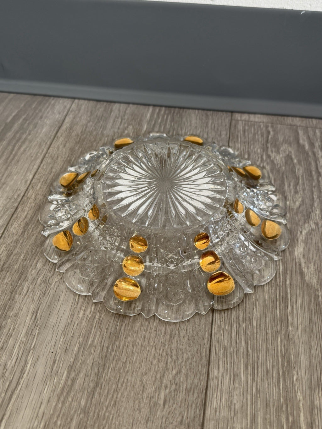 Vintage Good Drops Butter Dish w/ Domed Lid - Gold/Pressed Glass Has Chips
