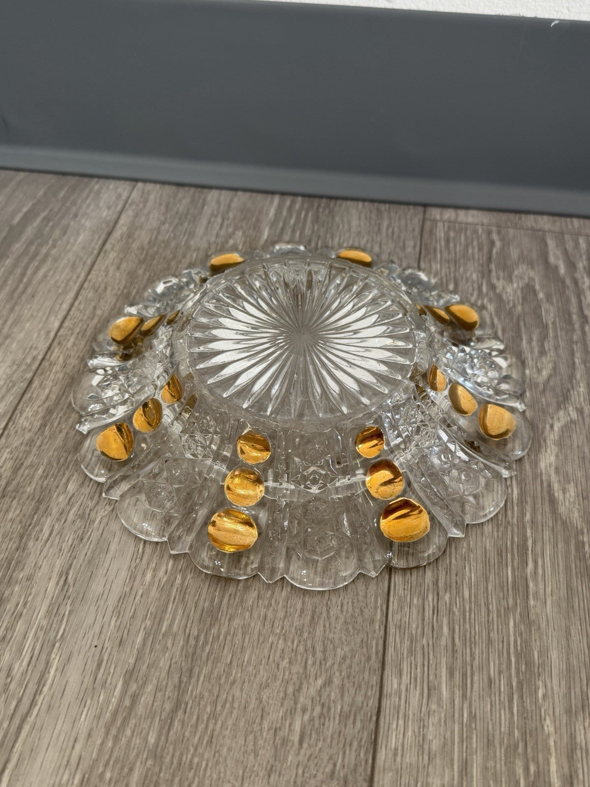 Vintage Good Drops Butter Dish w/ Domed Lid - Gold/Pressed Glass Has Chips