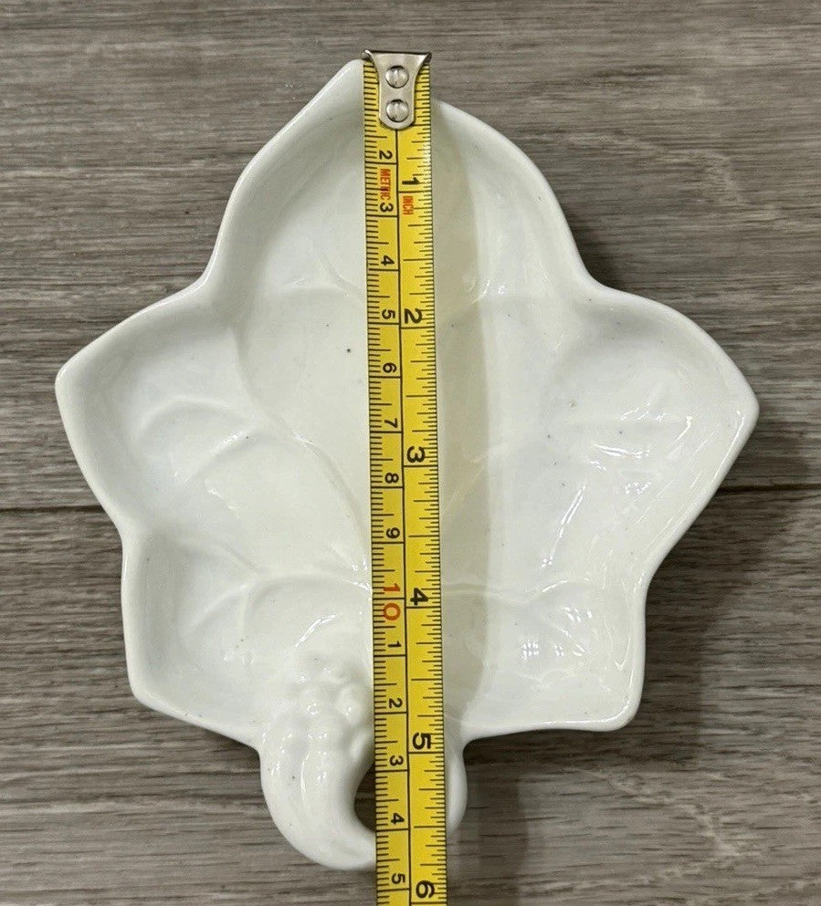 Vintage 1987 Lillian Vernon 67 Grape Leaf shape Trinket Plate White Porcelain