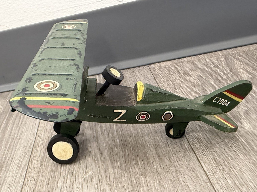 Vintage Folk Art Wood  and Metal Airplane Wooden & Painted Primitive Toy Plane