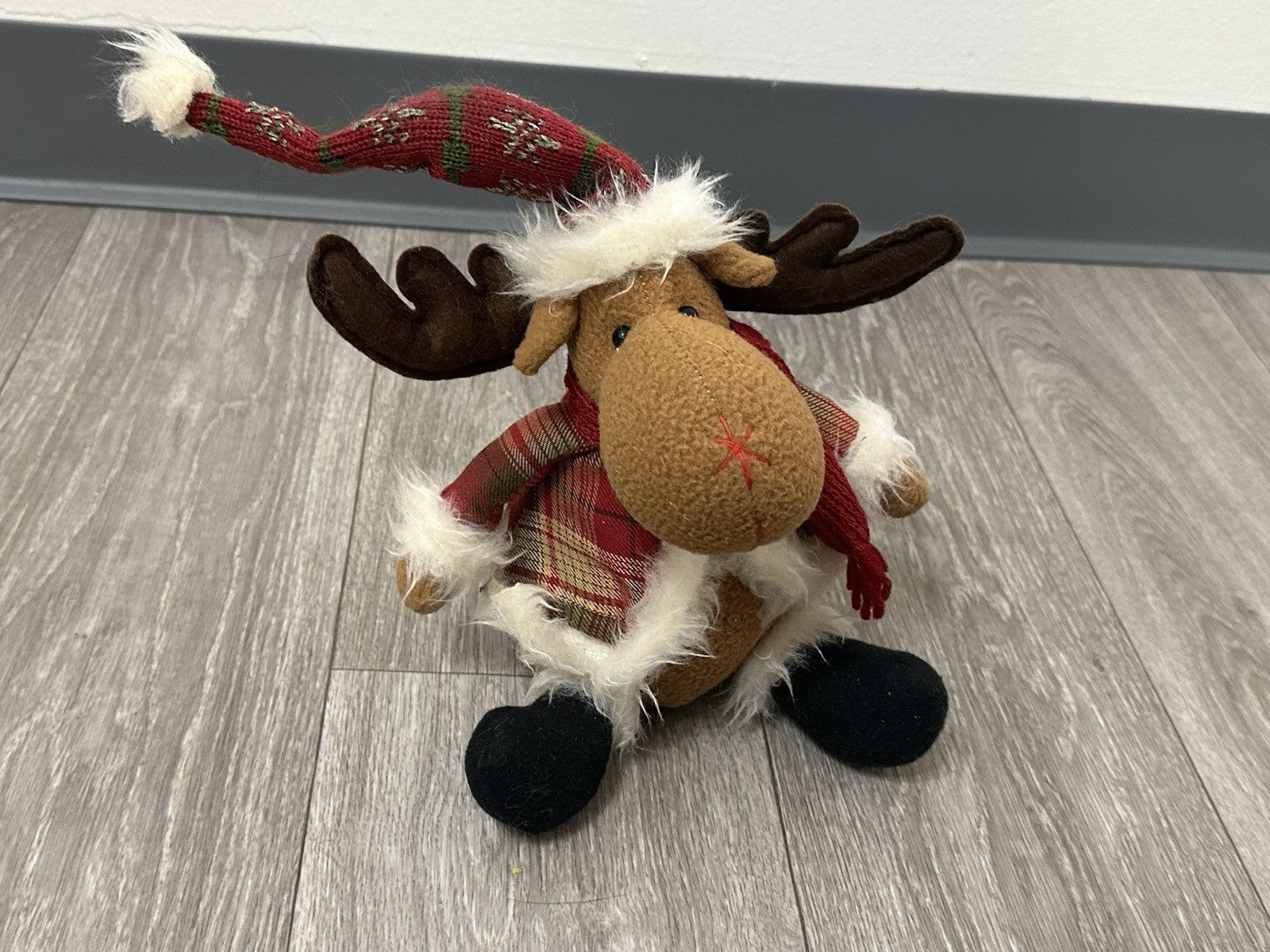 Vintage Reindeer Plush Toy with Red Scarf - Cute Stuffed Christmas Animal