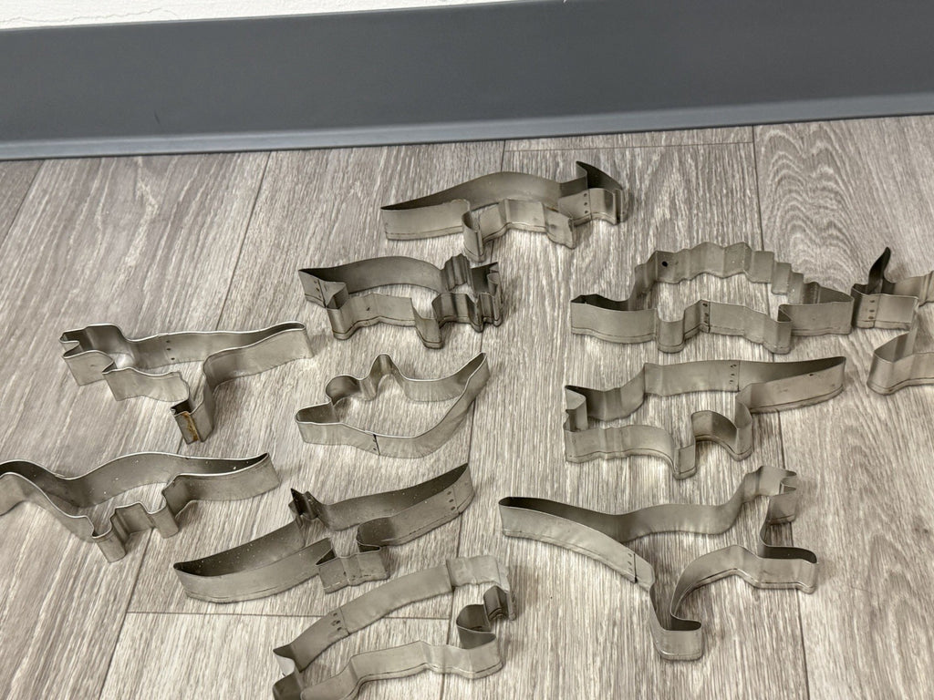 Vintage Cookie Cutters Dinosaur / Prehistoric + 1 Ghost Set of 11 4.5-6" Metal